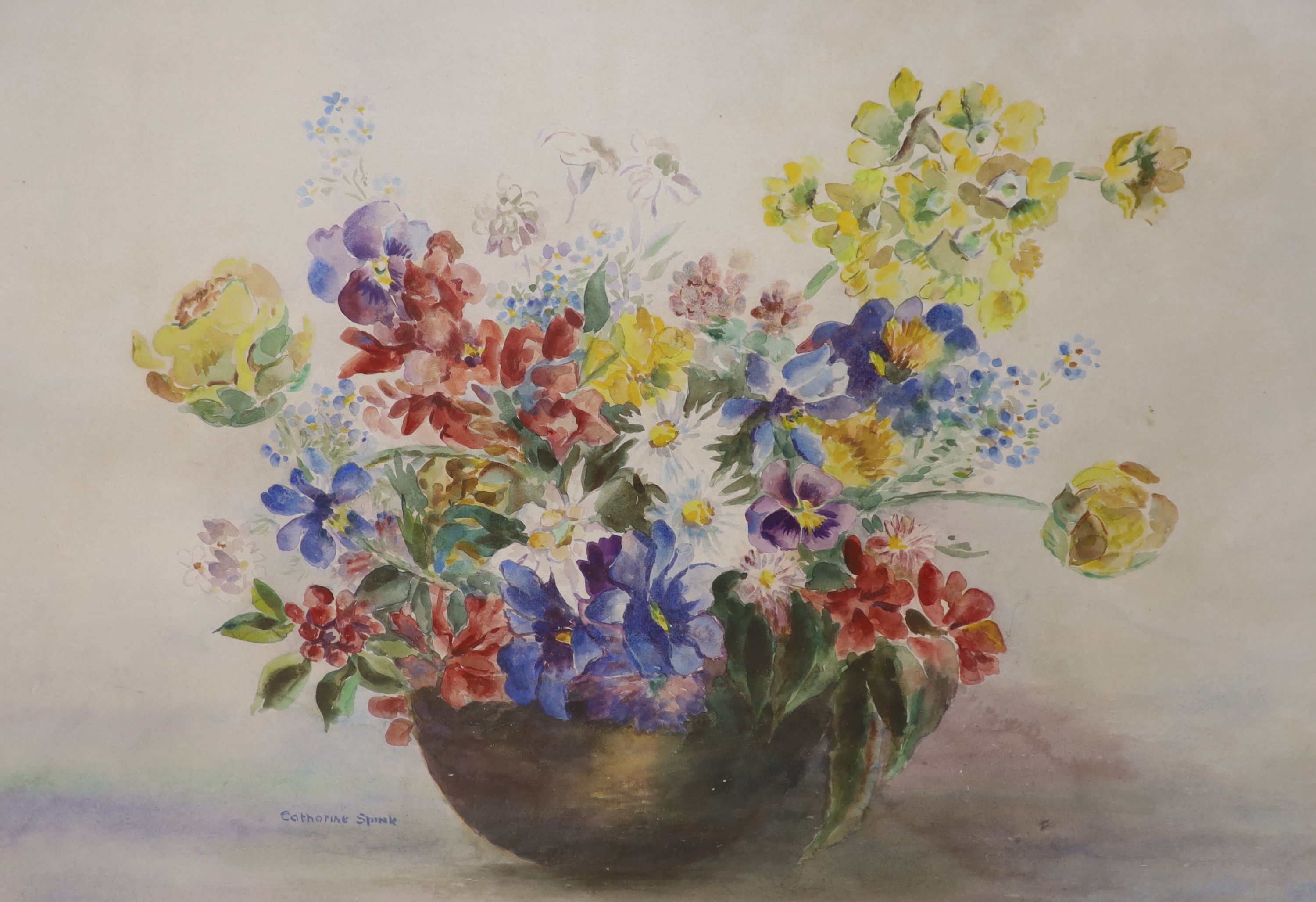 Katherine Spink, watercolour, Still life of flowers in a vase, signed, 39 x 55cm